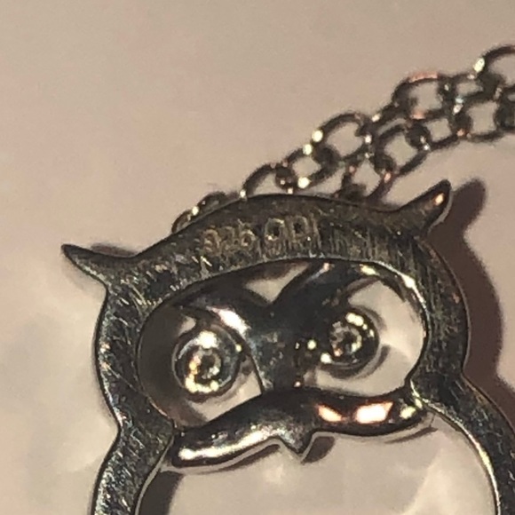 DIAMOND & Sterling Silver Owl Bird Pendant w Chain 18” & .6” - Picture 5 of 8